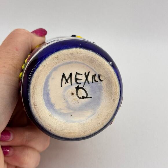 Handmade Mexican Talavera Pottery Highball Glasses Tumblers Set of 2 Floral - Picture 5 of 7